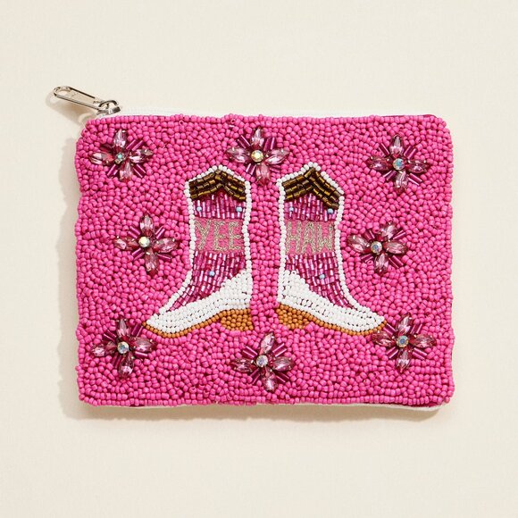 Yee Haw Western Cowgirl Sparkle Beaded Pouch Wallet Bag Pink NEW Gift NWT - Picture 3 of 4